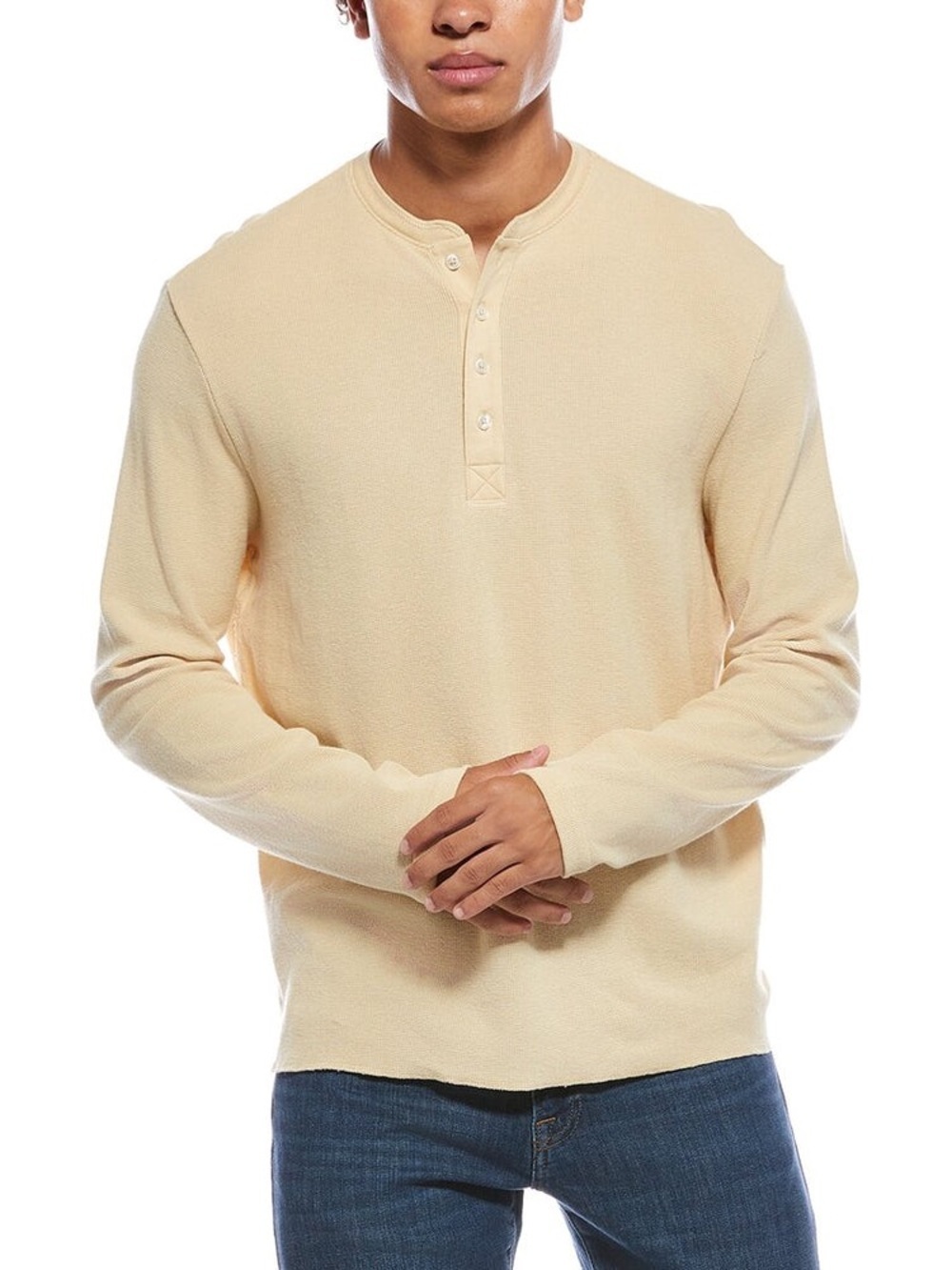 7 For All Mankind Long Sleeve Henley in Light Beige